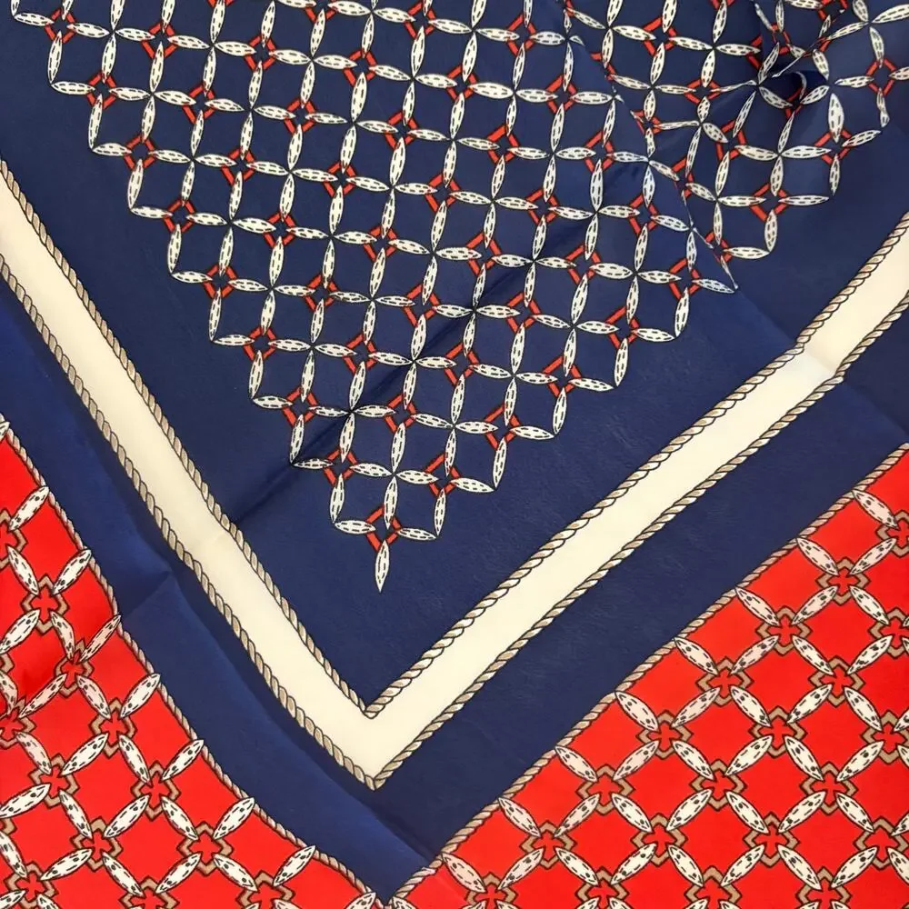 Vintage 80s Silk Nautical Rope Chain Print Square Scarf Coastal Preppy Yacht 30